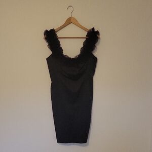 Maggy London Elegant Black Ruffle Mini Dress